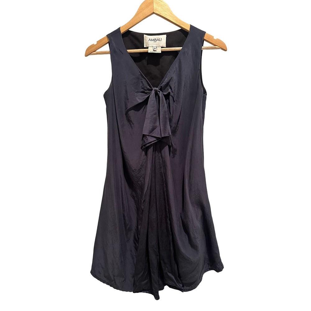 Ambali Paris Blue Silk Bow Front Sleeveless‎ Dress A Line Luxury France